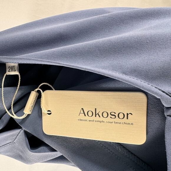 Aokosor Blouse Sz 2XL Light Blue VNeck front pleat Swiss Dot PomPom Short Sleeve - Picture 4 of 7